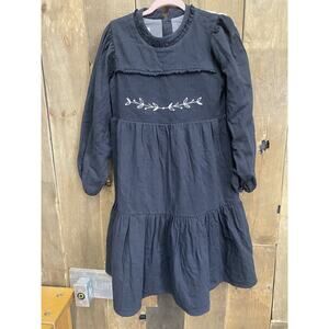 Juvenile World POPELIN BLACK DRESS WITH EMBROIDERED YOLK Size 16Y